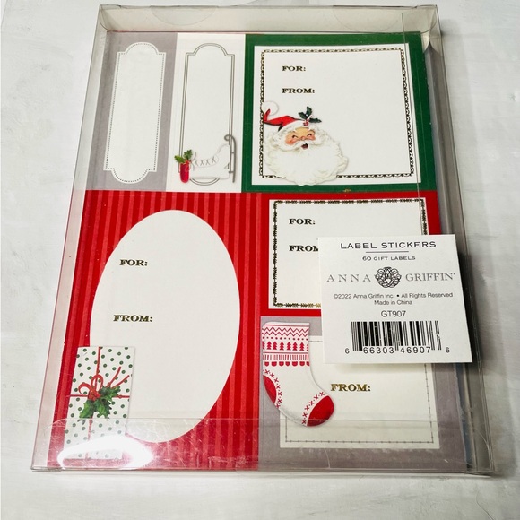 Anna Griffin Christmas Gift Tag Labels Peel & Stick Retro Santa Ice Skate 60 pcs - Picture 2 of 3